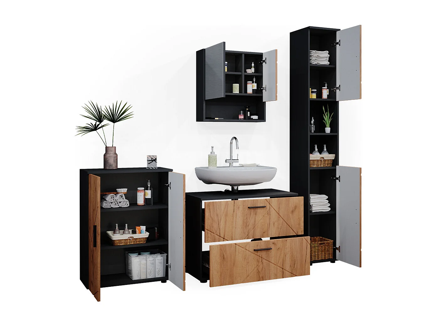 Meubles bain chêne doré/anthracite 80x41x58 irma
