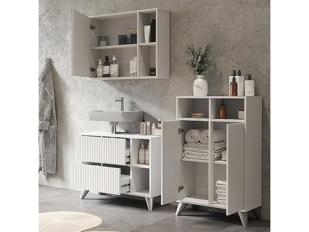 Set di mobili da bagno bianco 80x30x62 leano