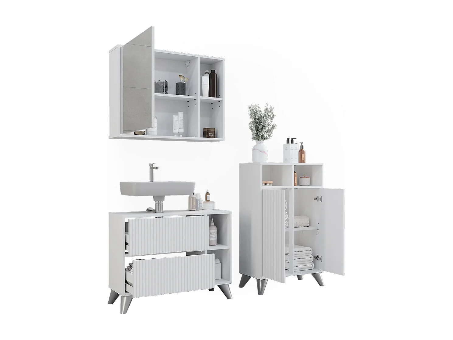 Set di mobili da bagno bianco 80x30x62 leano