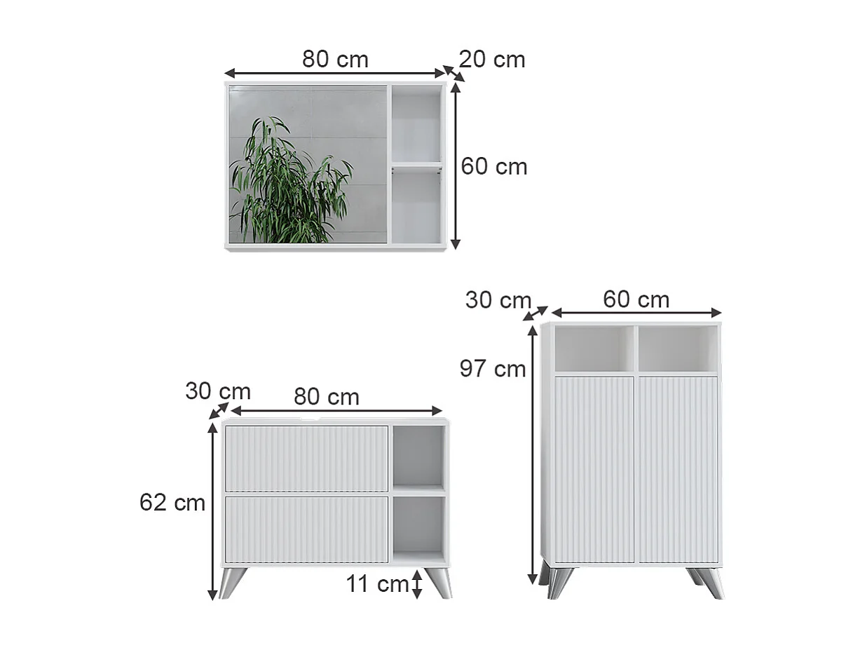 Ensemble de meubles de salle de bains blanc 80x30x62 leano