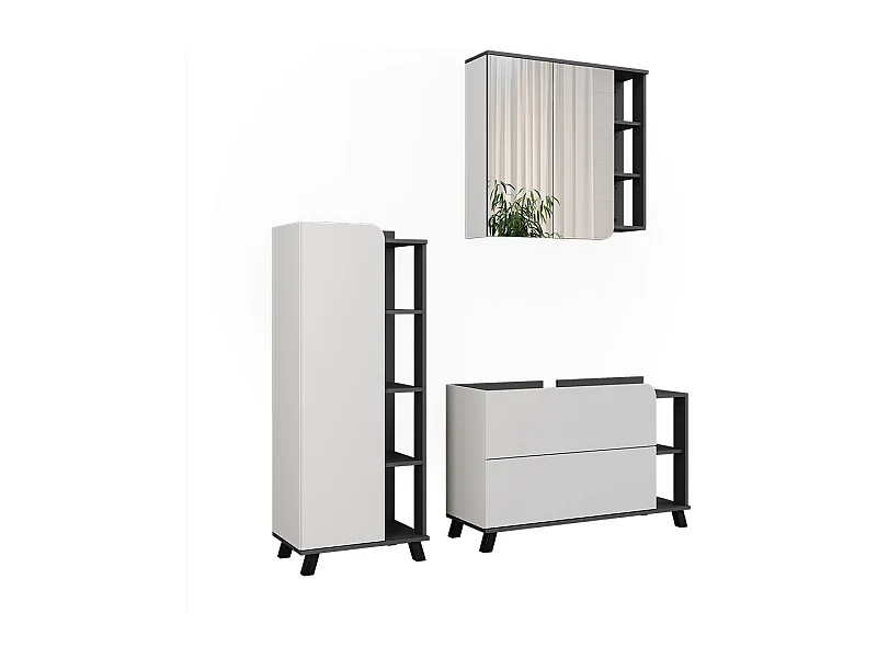 Set di mobili da bagno antracite/bianco 100x35x65 karen