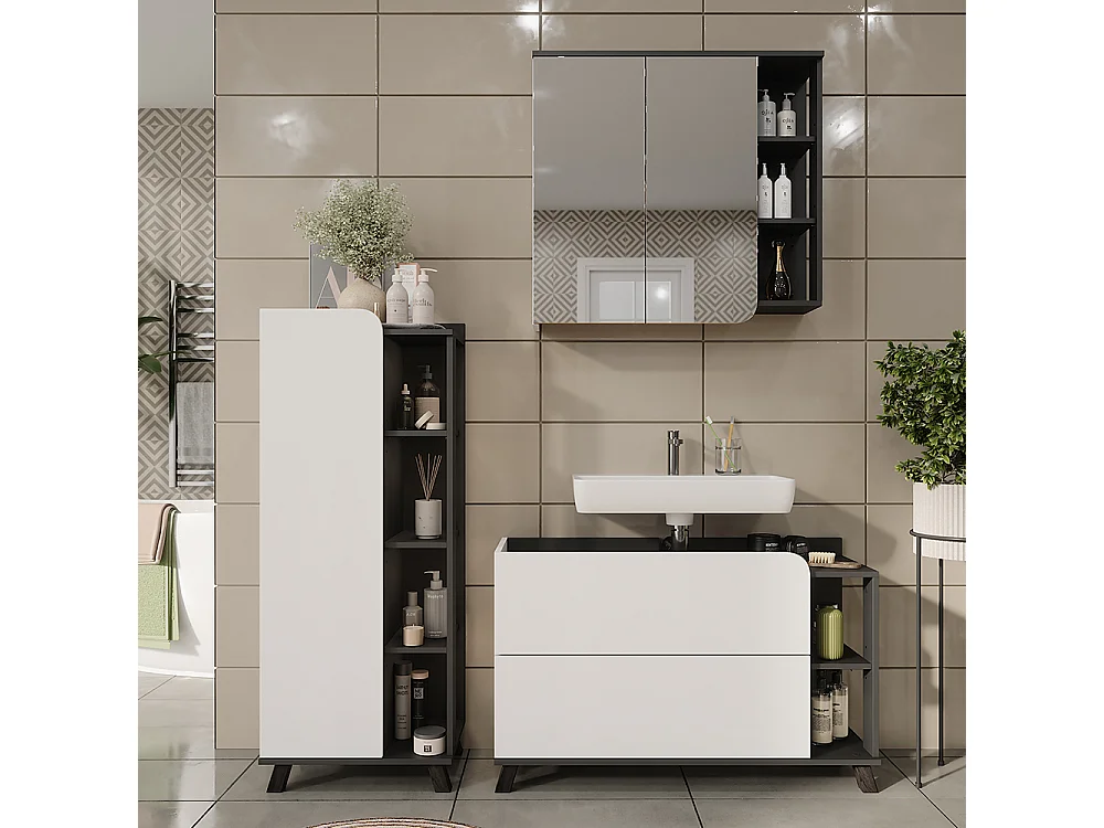 Conjunto de muebles de baño antracita/blanco 100x35x65 karen