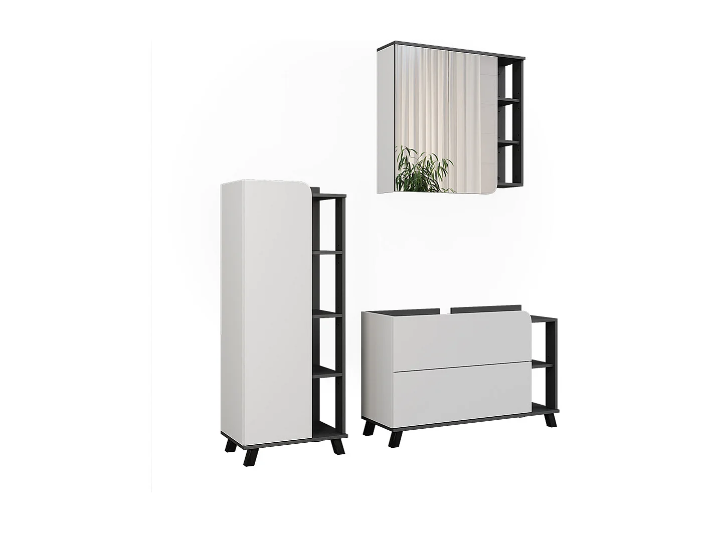 Ensemble de meubles de salle de bain anthracite/blanc 100x35x65 karen