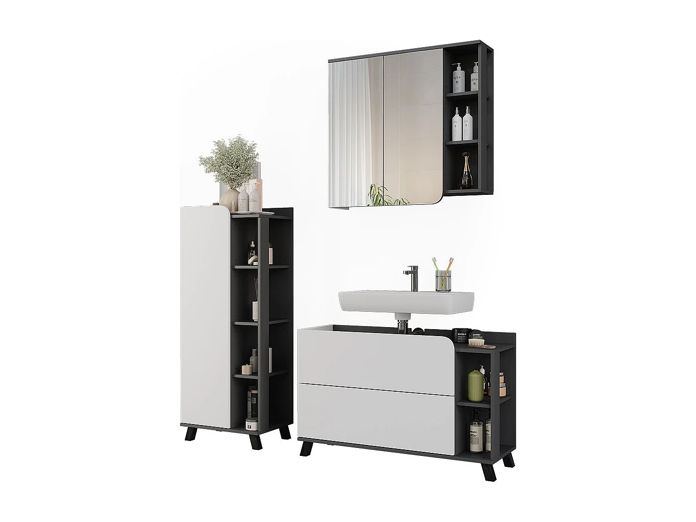 Ensemble de meubles de salle de bain anthracite/blanc 100x35x65 karen