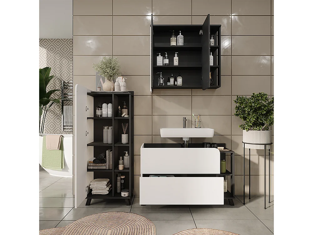 Ensemble de meubles de salle de bain anthracite/blanc 100x35x65 karen