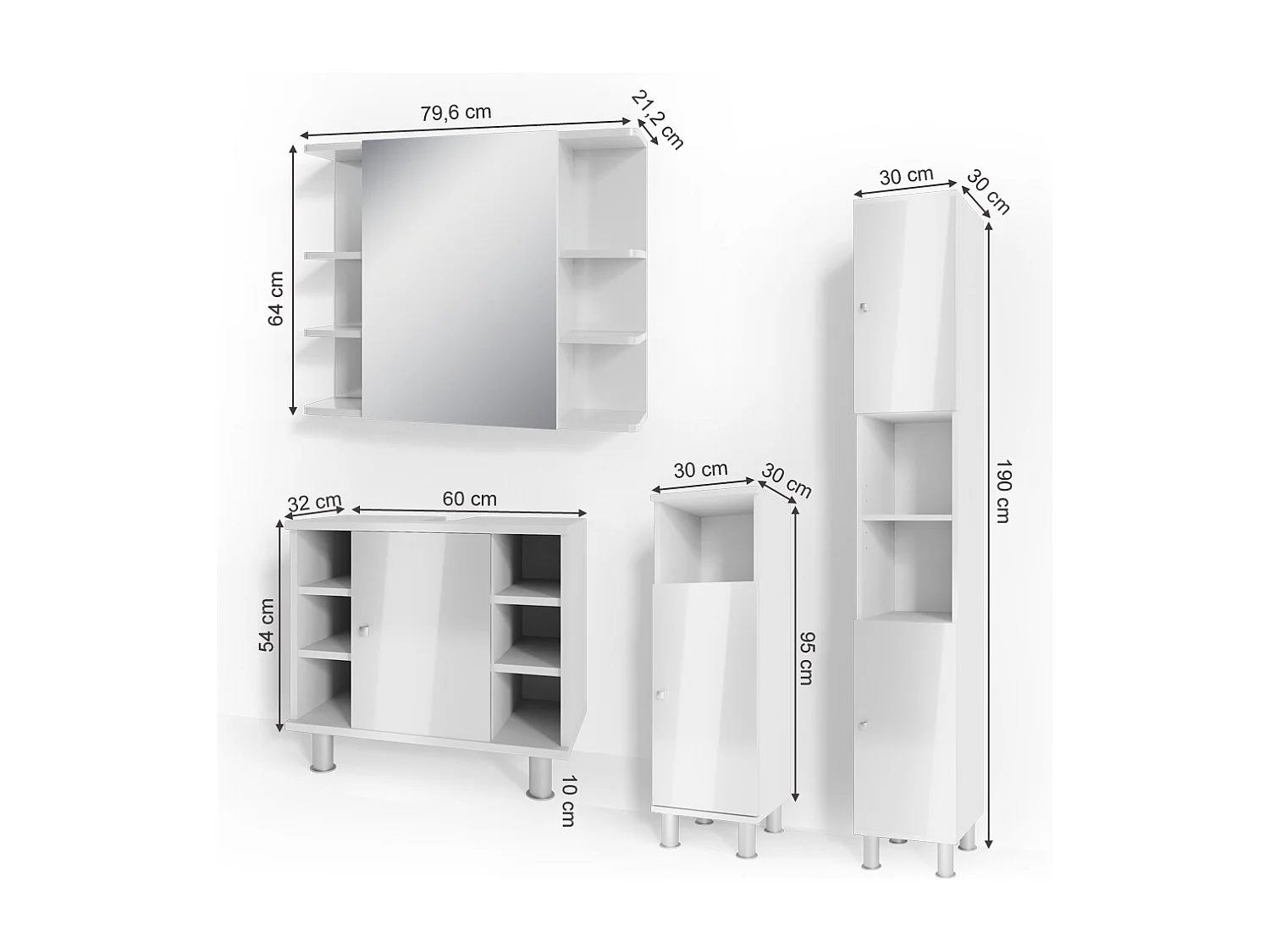 Set mobili bagno bianco lucido 60x32x54 fynn