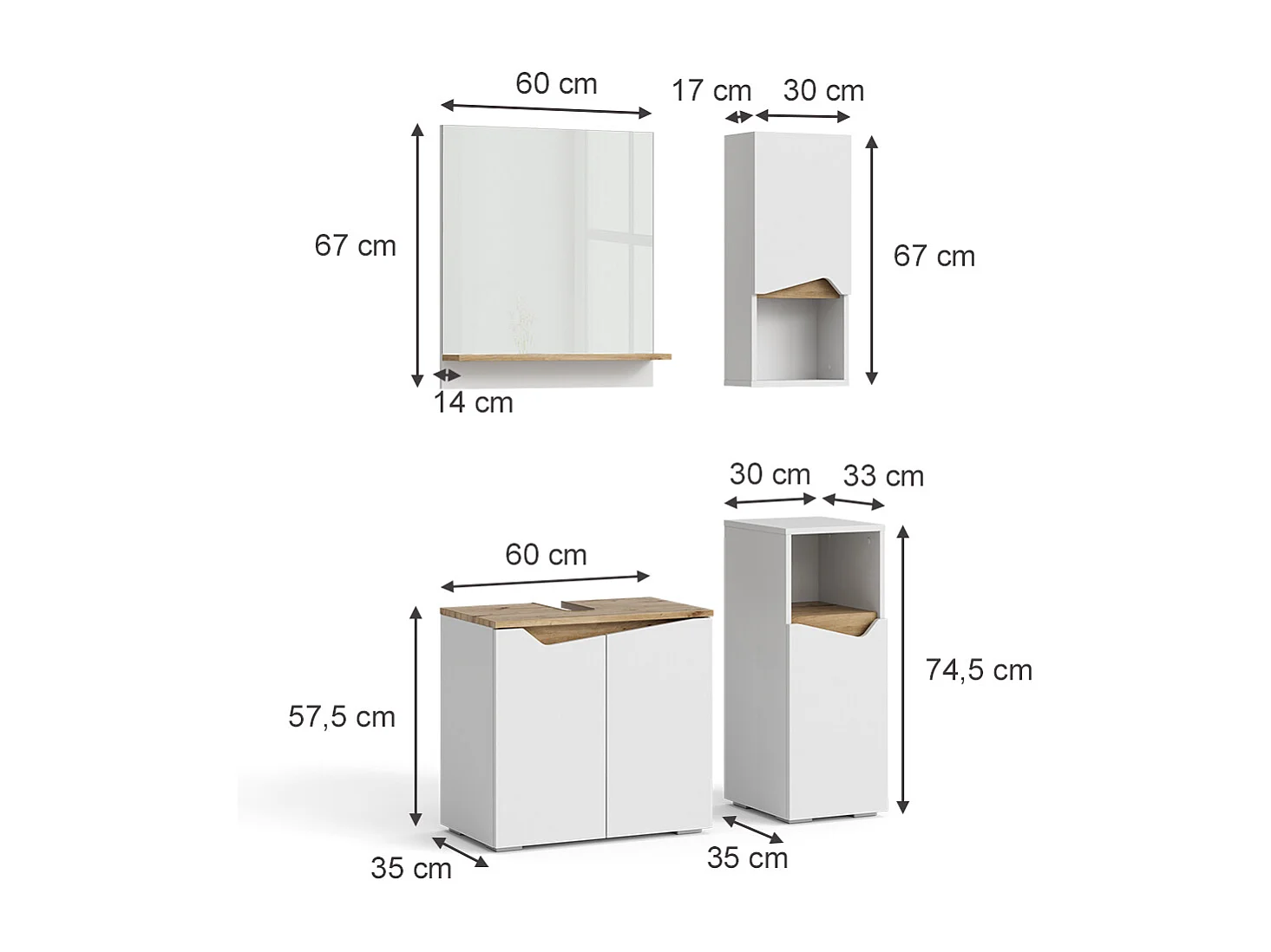 Meubles bain blanc 60x35x57 marelle