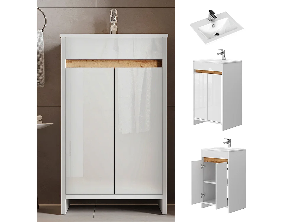 Conjunto de muebles de baño blanco alto brillo 49x40x81 lemgo