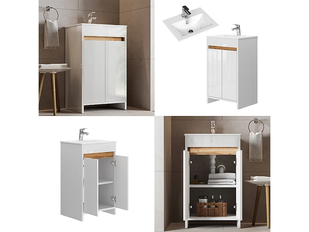 Conjunto de muebles de baño blanco alto brillo 49x40x81 lemgo