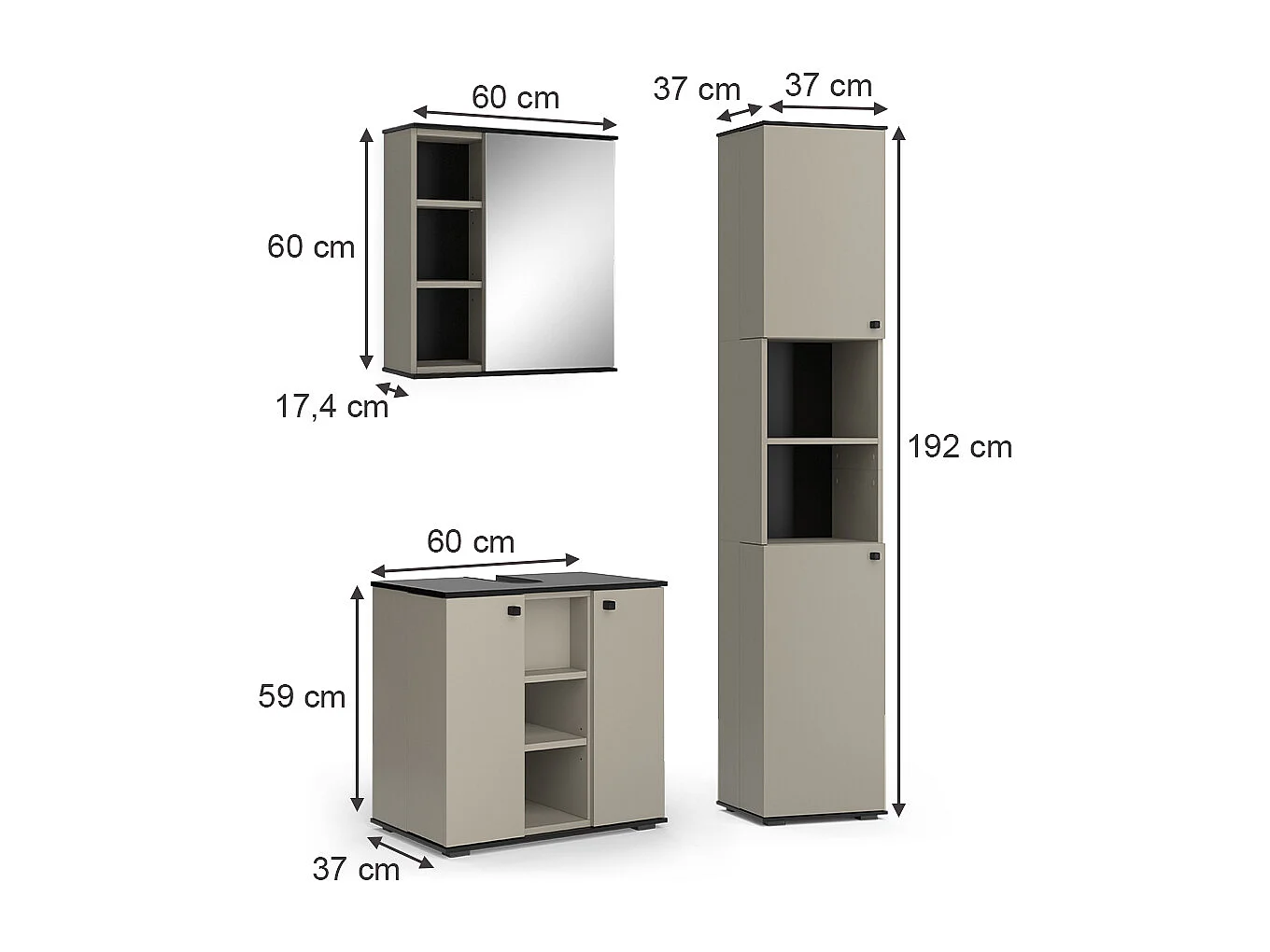 Meubles bain grège 60x37x59 joli