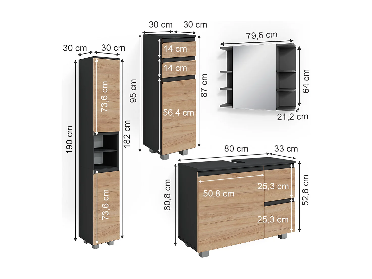 Badmöbel-Set grau 80x33x60 j-shape