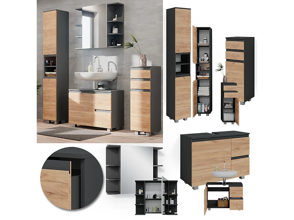 Meubles bain gris 80x33x60 j-shape