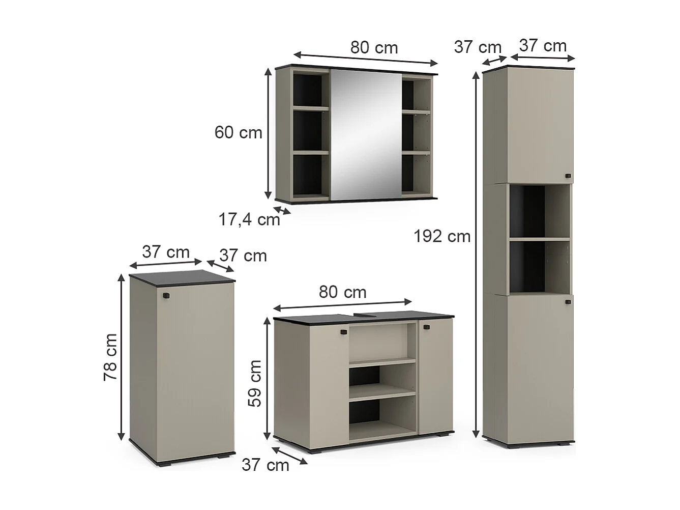 Meubles bain grège 80x37x59 joli