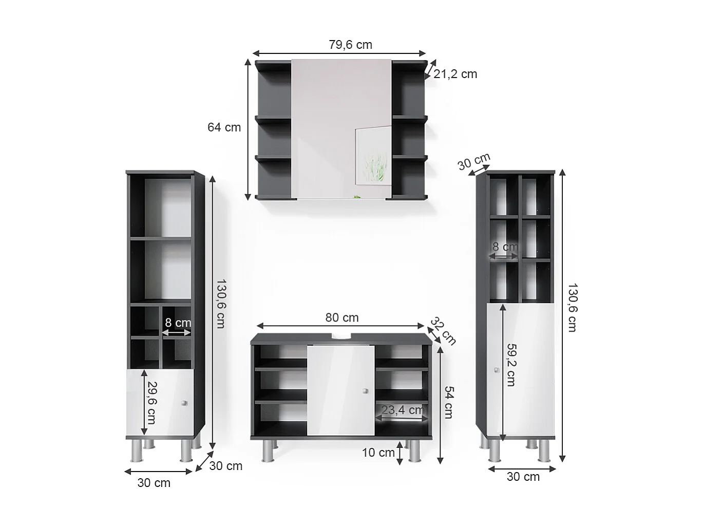 Set mobili bagno antracite 60x32x54 fynn