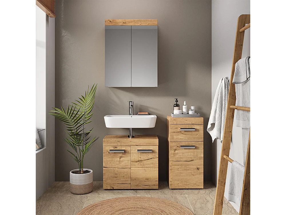 Set mobili bagno quercia wotan 60x34x56 luna