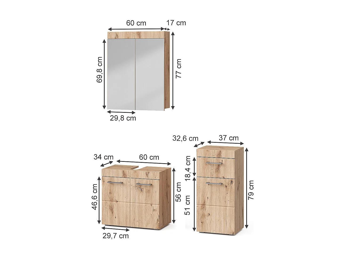 Badkamermeubel set eiken wotan 60x34x56 luna