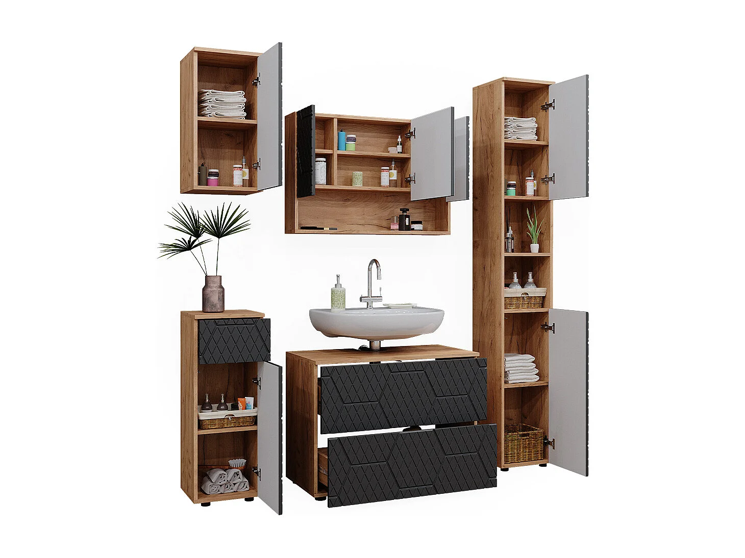 Meubles bain anthracite avec structure en nid dabeille 80x41x58.6 irma