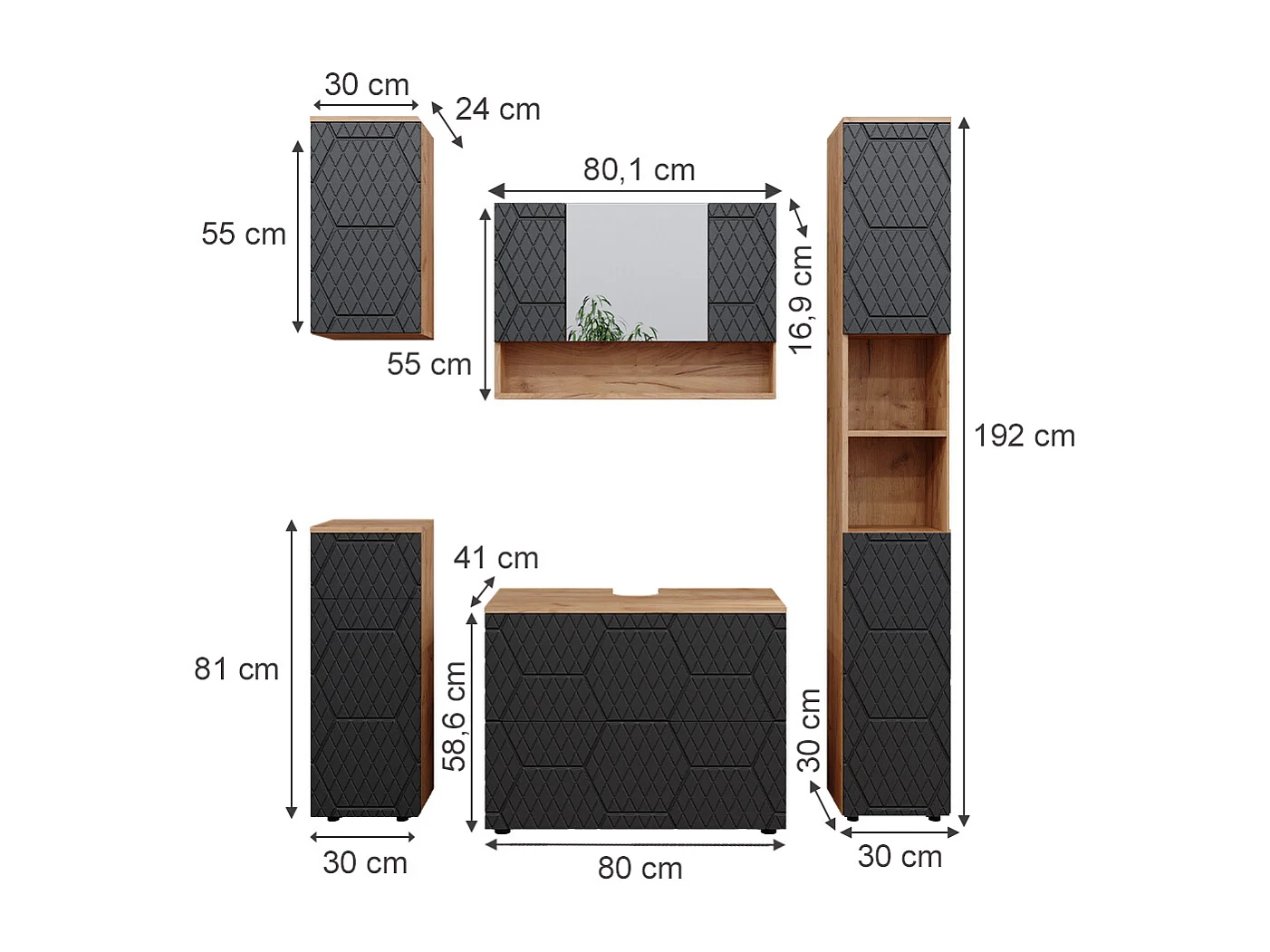 Badeværelsemøbler sæt antracit med honeycomb-struktur 80x41x58.6 irma