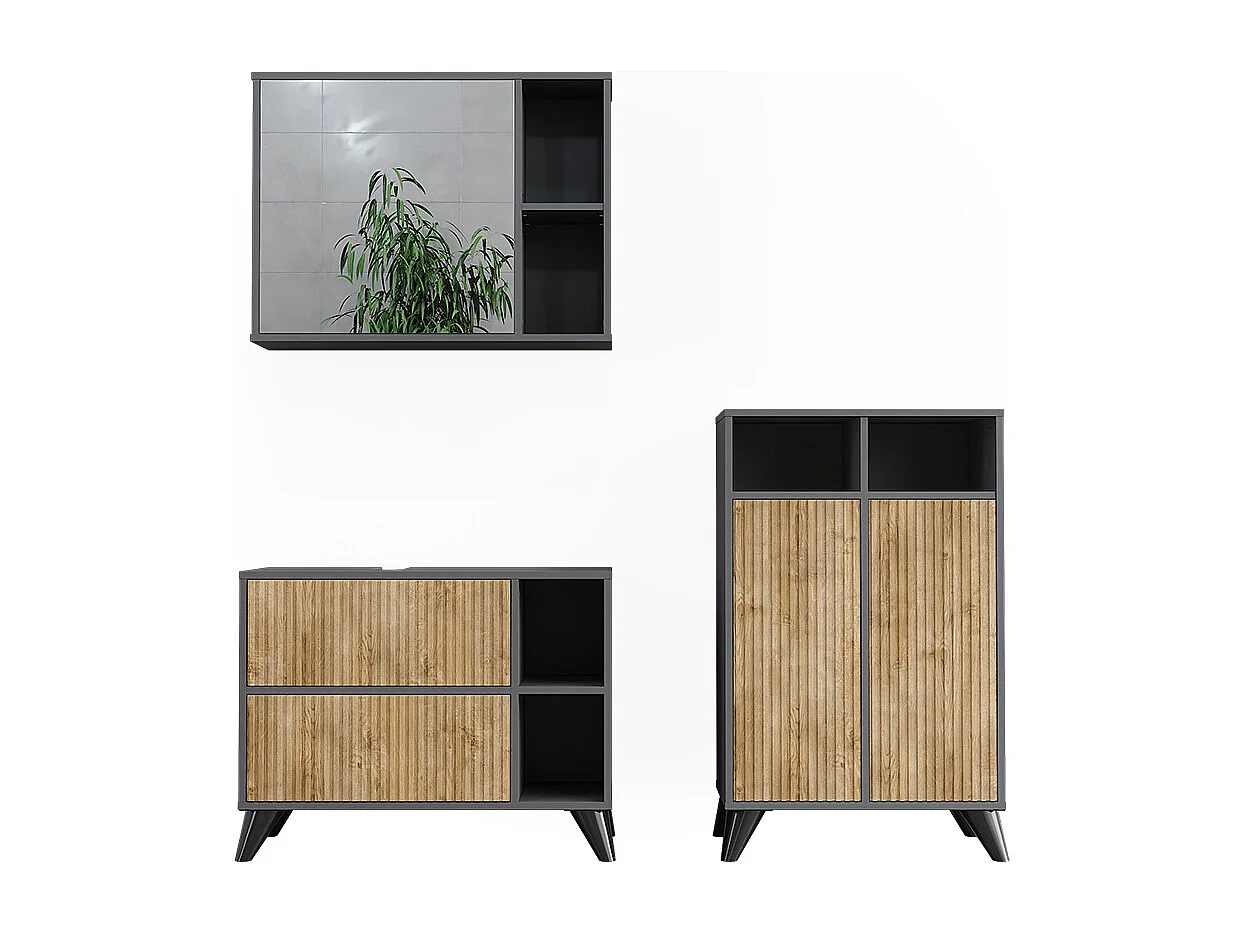 Ensemble de meubles de salle de bains anthracite/chêne de montagne 80x30x62 leano