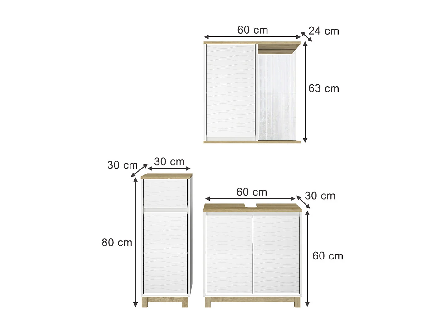 Badmöbel-Set weiß/eiche 60x30x60 livia