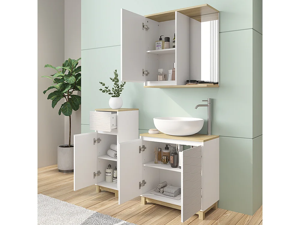 Badmöbel-Set weiß/eiche 60x30x60 livia