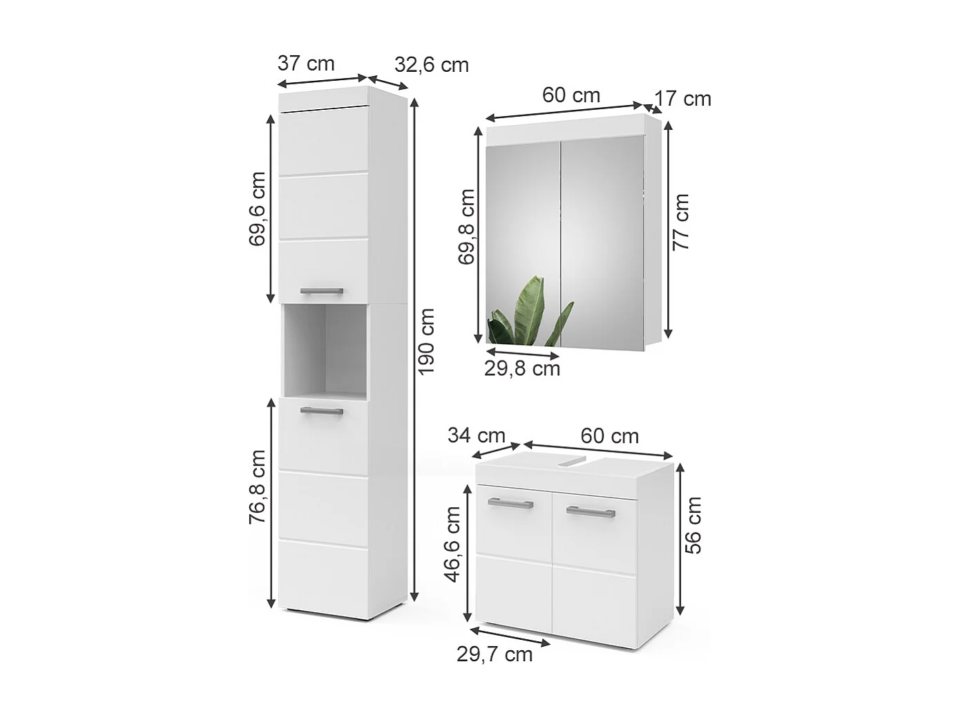 Set mobili bagno bianco 60x34x56 luna
