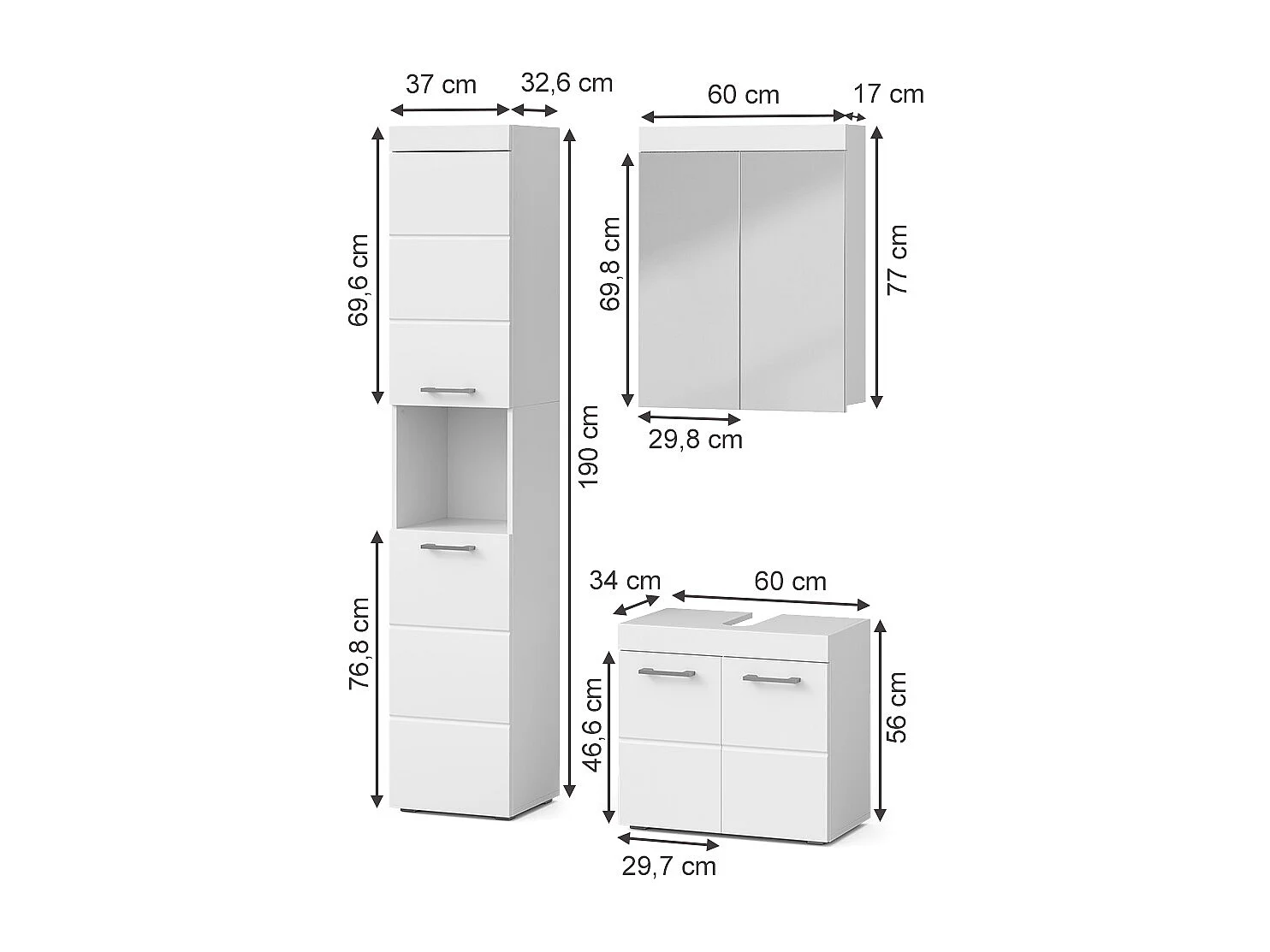 Set mobili bagno bianco 60x34x56 luna