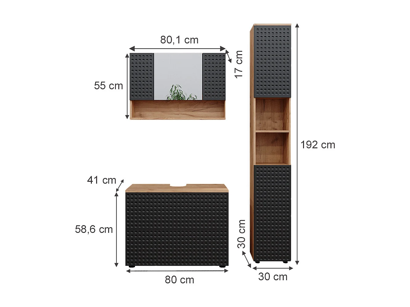 Conjunto de muebles de baño lunares antracita 80x41x58.6 irma