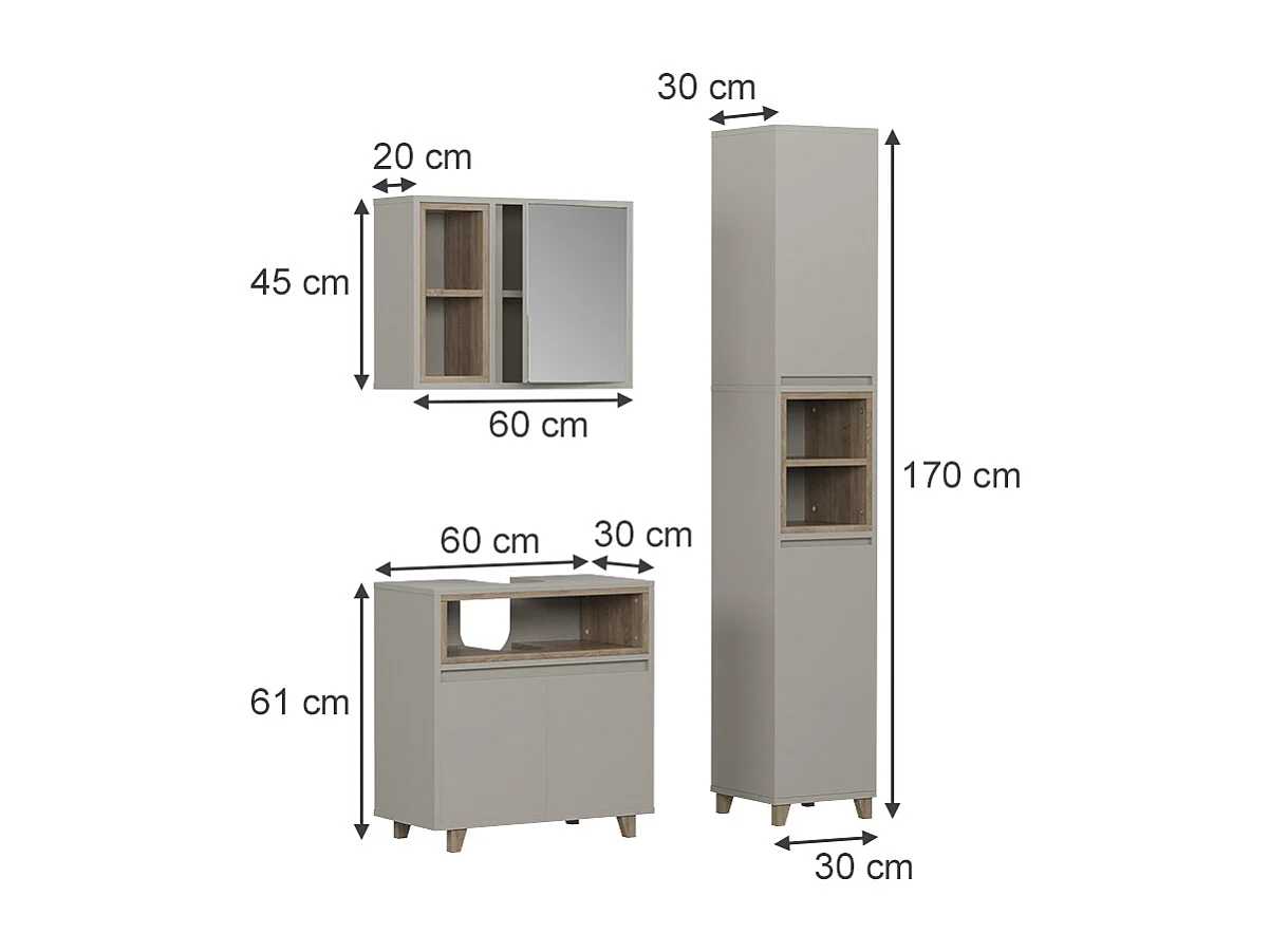 Meubles bain grège 60x30x61 elnor