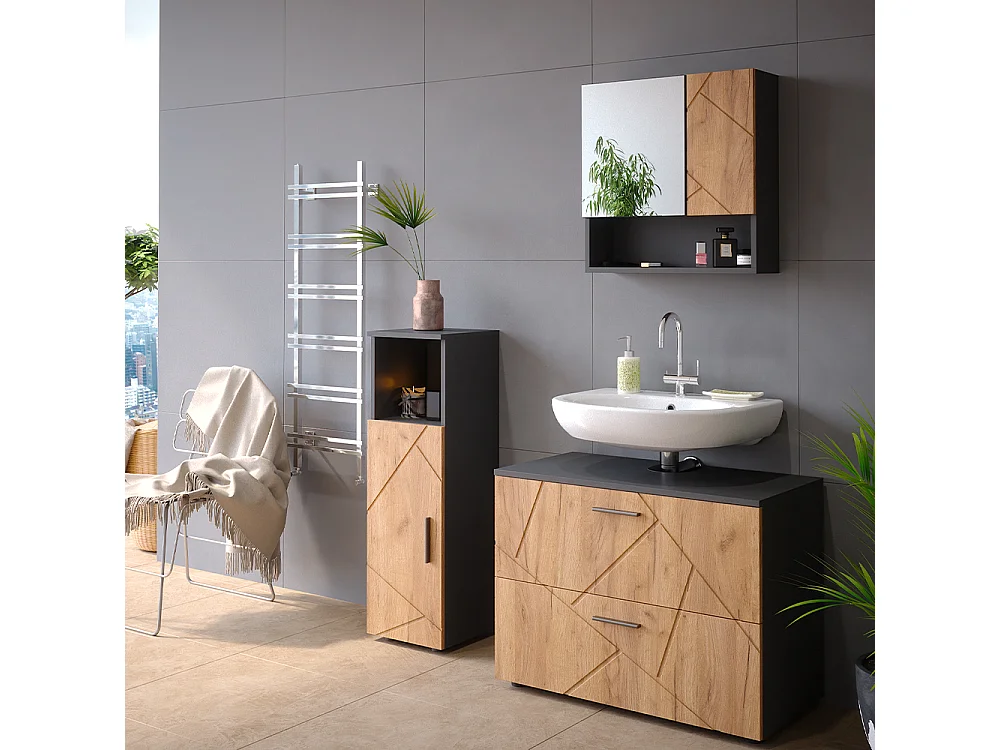 Conjunto de muebles de baño oro power roble/antracita 80x41x58.6 irma