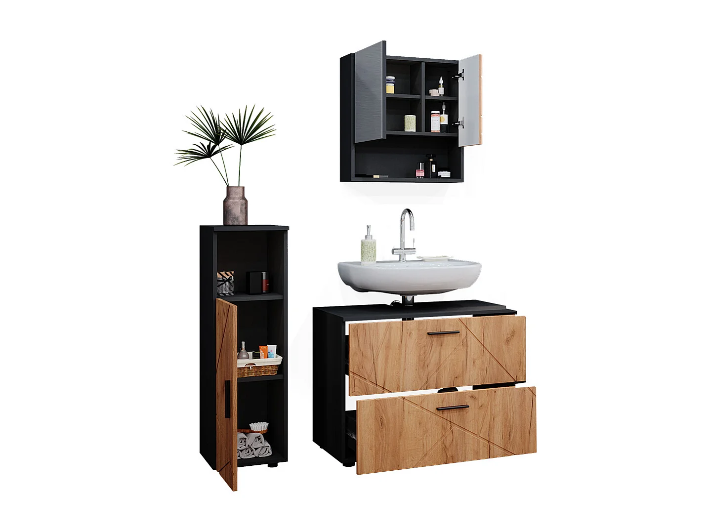 Conjunto de muebles de baño oro power roble/antracita 80x41x58.6 irma