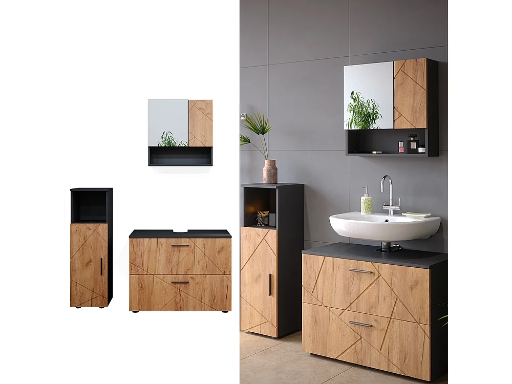 Meubles bain chêne doré/anthracite 80x41x58.6 irma