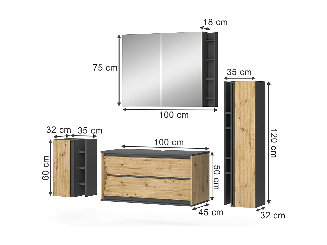 Badmöbel-Set anthrazit/artisan 100x45x50 edelin