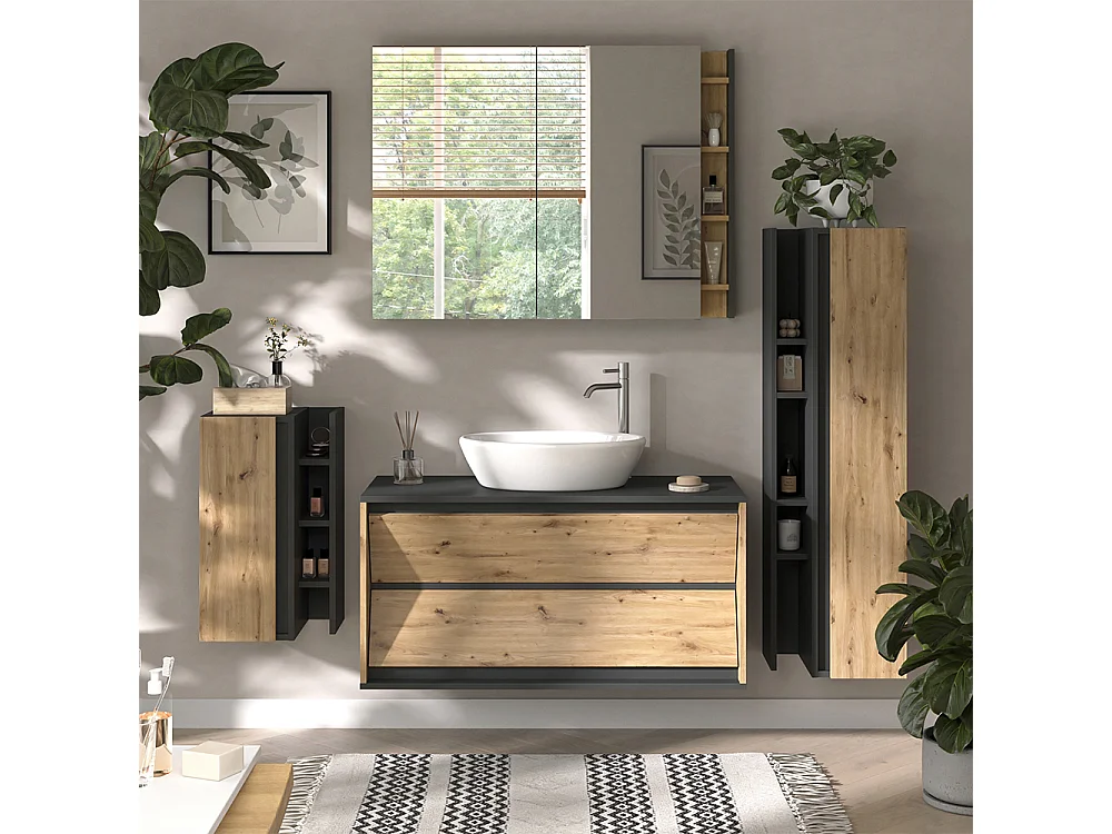 Meubles bain anthracite/artisan 100x45x50 edelin