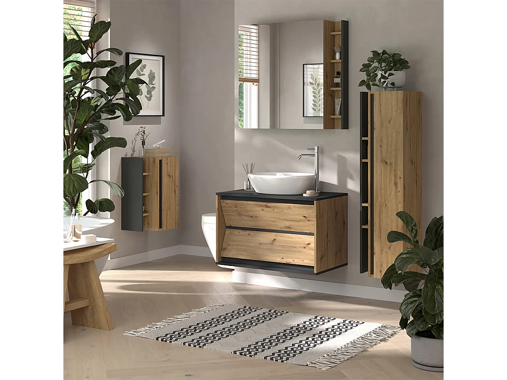 Meubles bain anthracite/chêne artisan 100x45x50 edelin