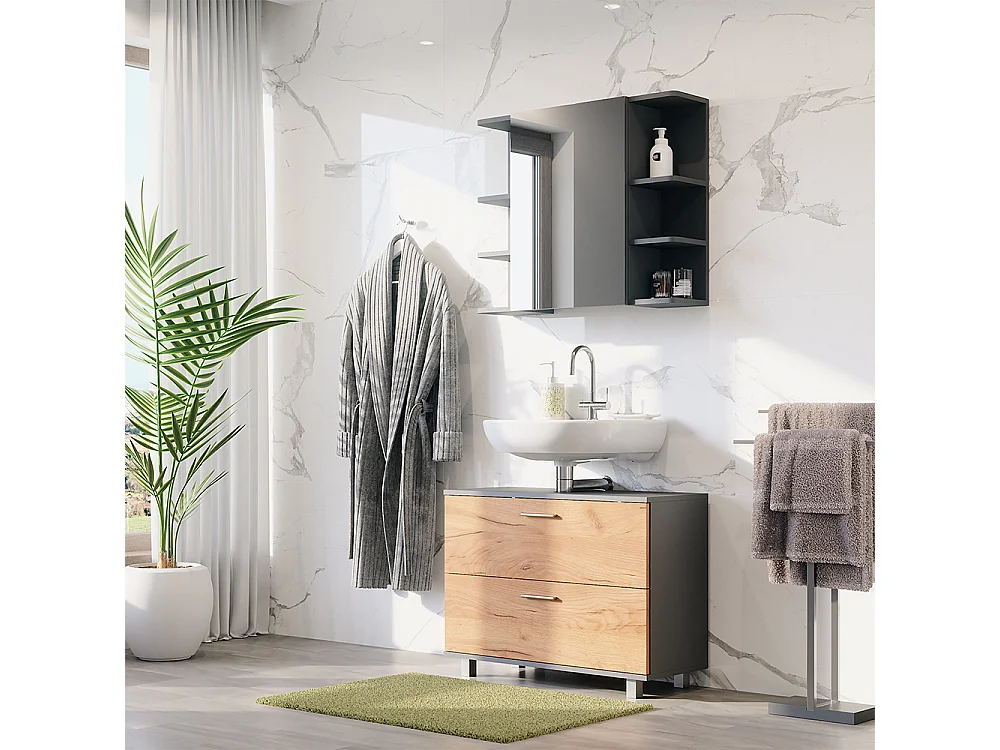 Meubles bain chêne doré/anthracite 80x33x60.8 ilias