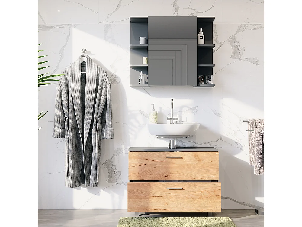 Meubles bain chêne doré/anthracite 80x33x60.8 ilias