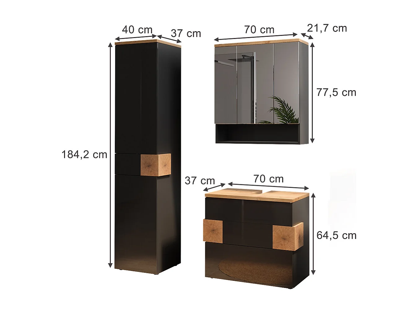 Badmöbel-Set anthrazit 70x37x64.5 eden