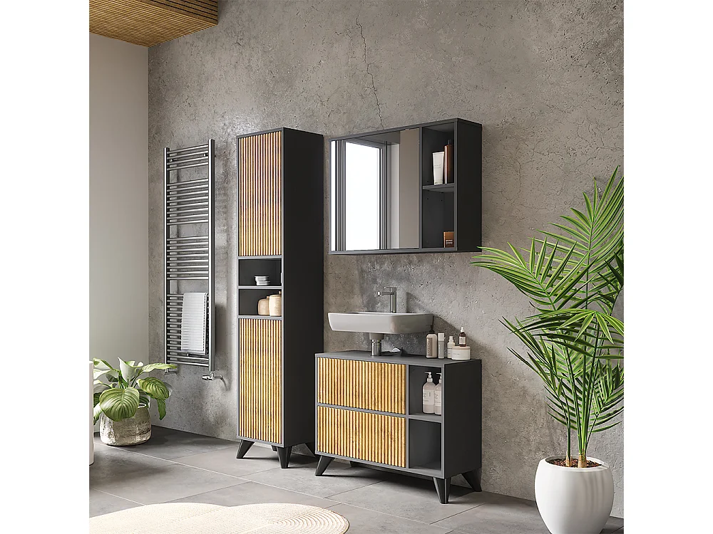 Conjunto de muebles de baño antracita/roble de montaña 80x30x62 leano