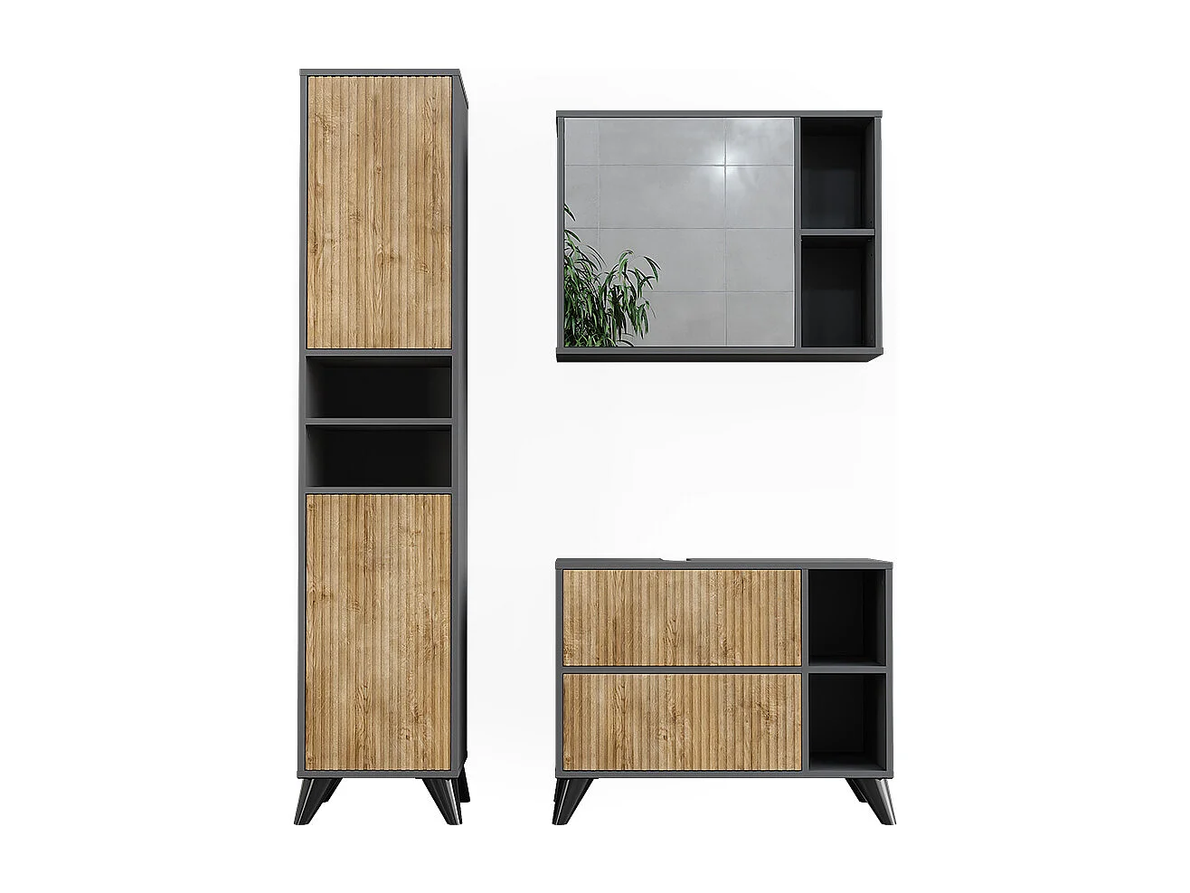 Ensemble de meubles de salle de bains anthracite/chêne de montagne 80x30x62 leano