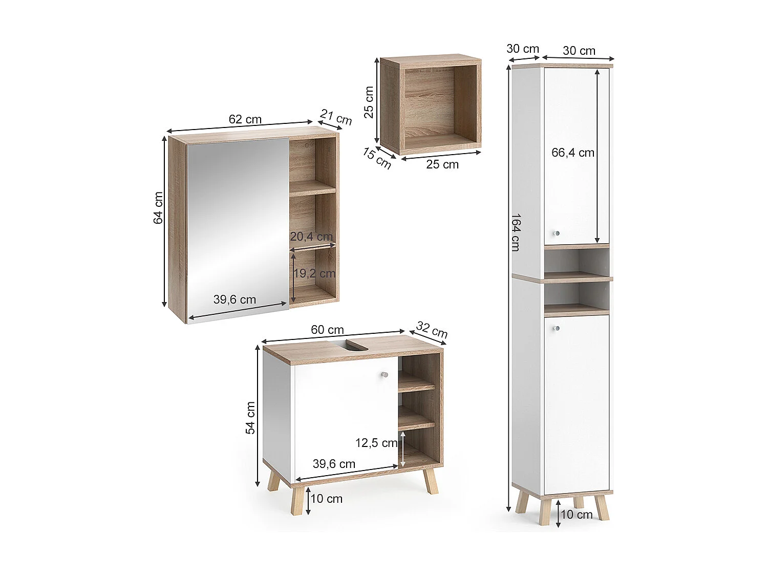 Set mobili bagno bianco 62x32x54 senyo