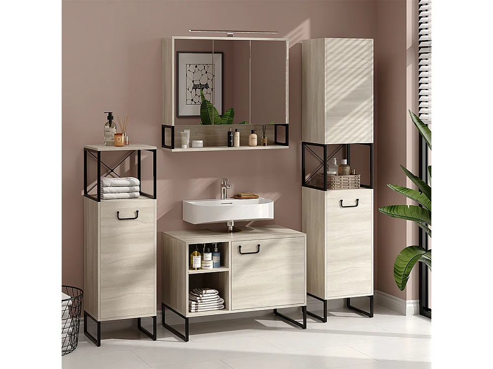 Conjunto de muebles de baño roble/negro 80x45.5x60 vionna