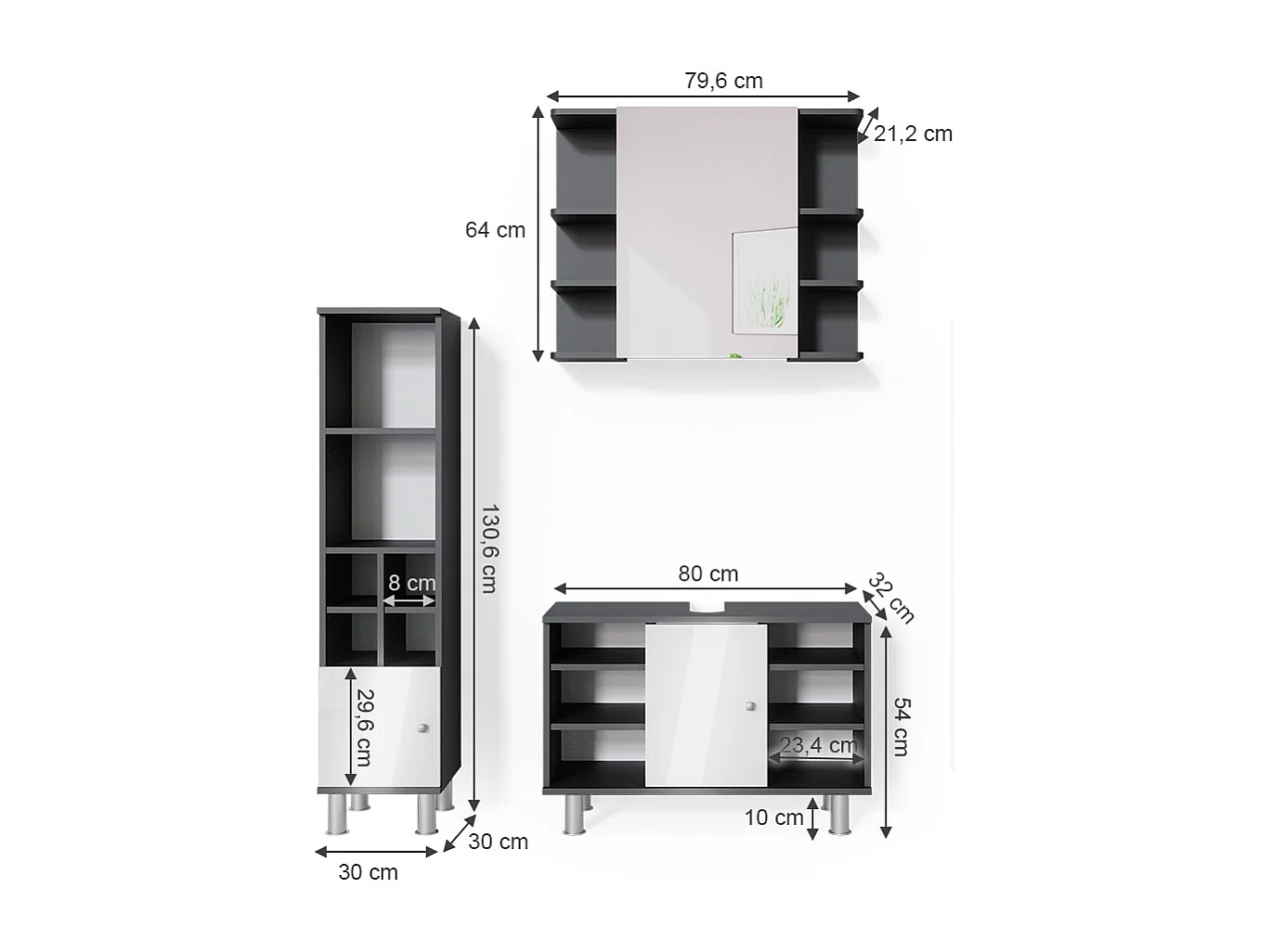 Meubles bain anthracite 60x32x54 fynn