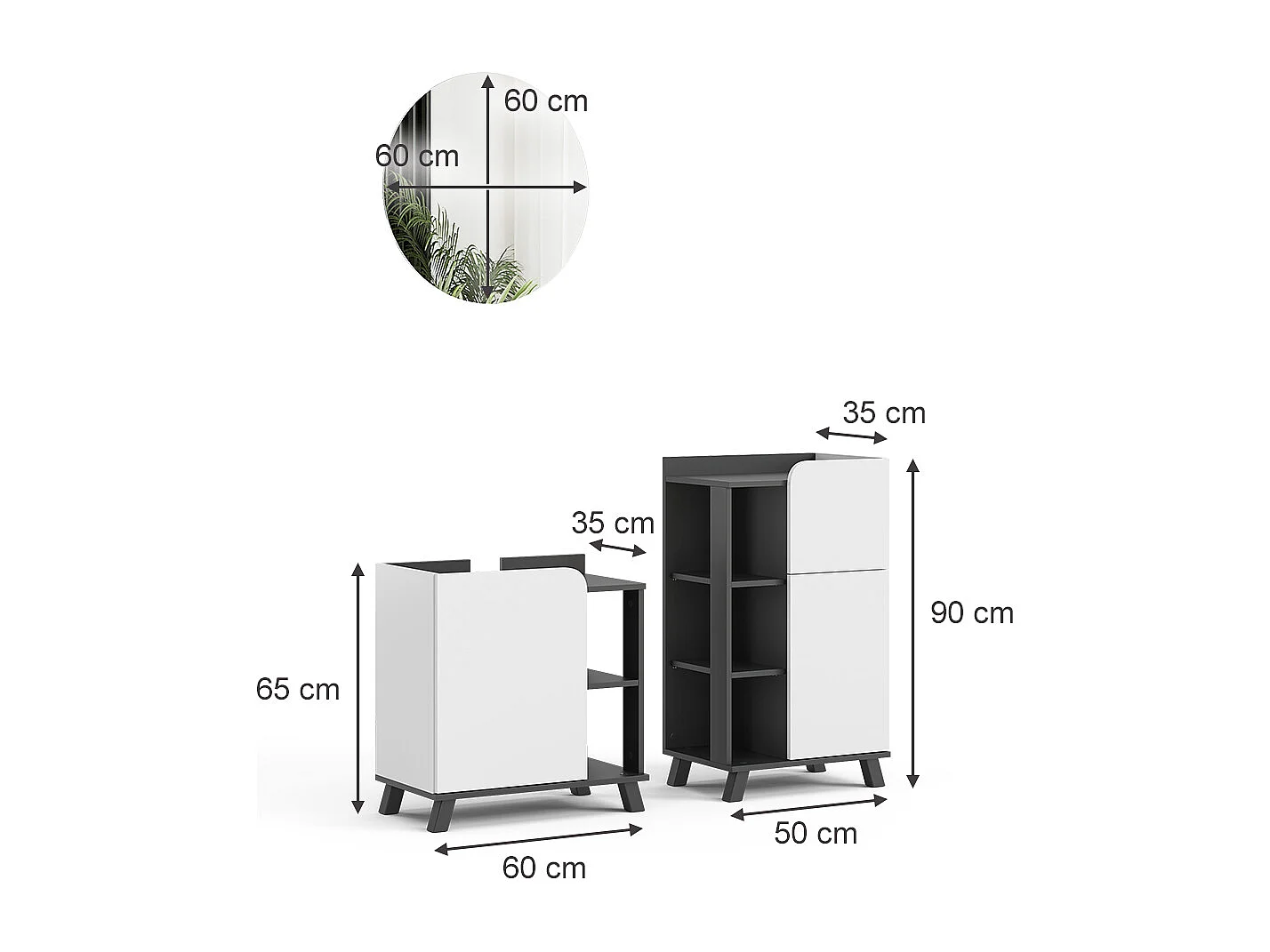 Badmöbel-Set anthrazit/weiß 60x35x65 karen