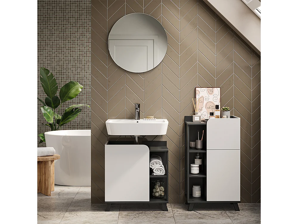 Ensemble de meubles de salle de bains anthracite/blanc 60x35x65 karen