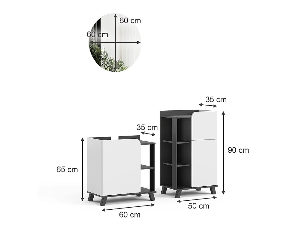 Badmöbel-Set anthrazit/weiß 60x35x65 karen