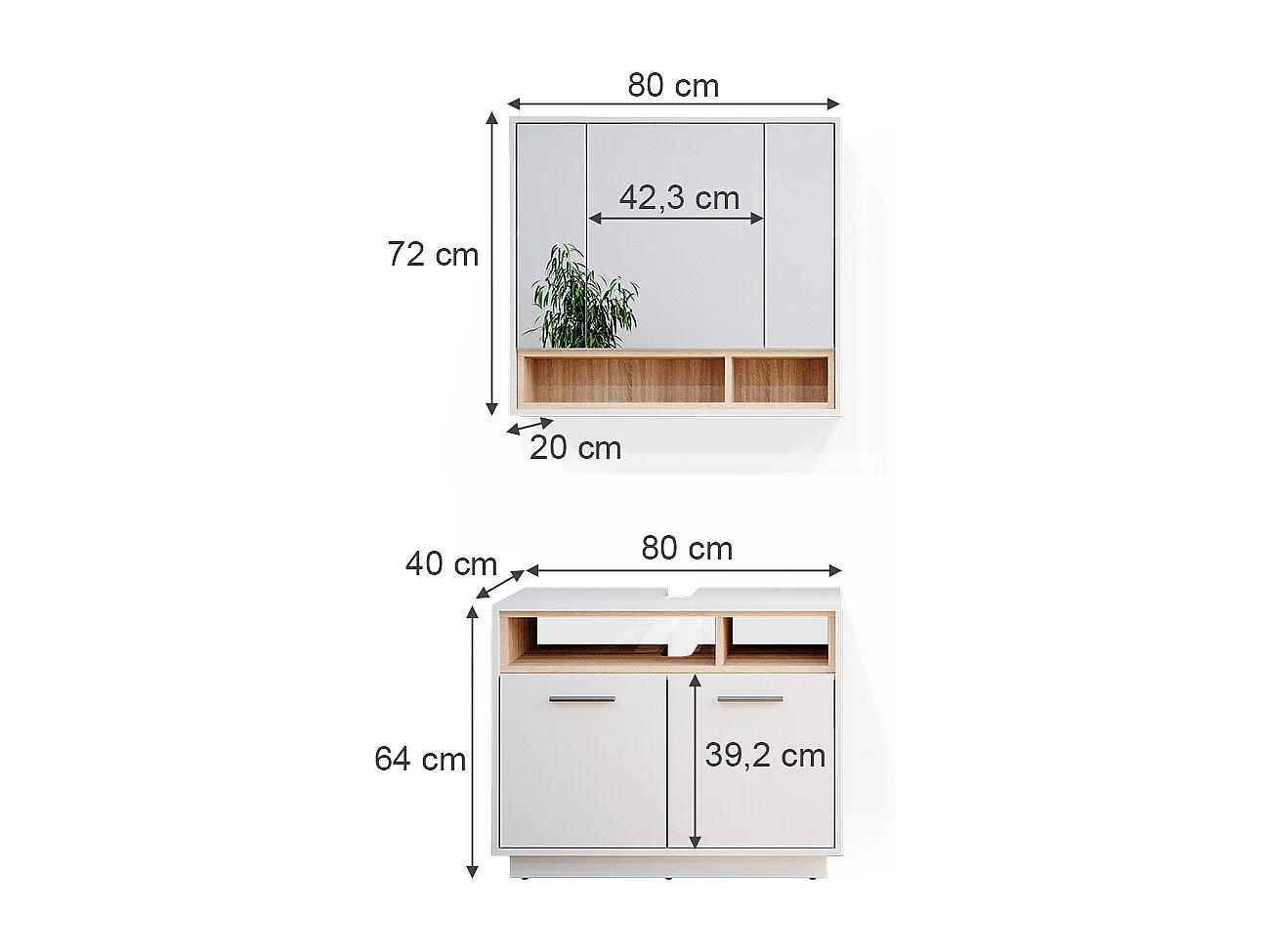 Set mobili bagno bianco 80x40x64 beatrice