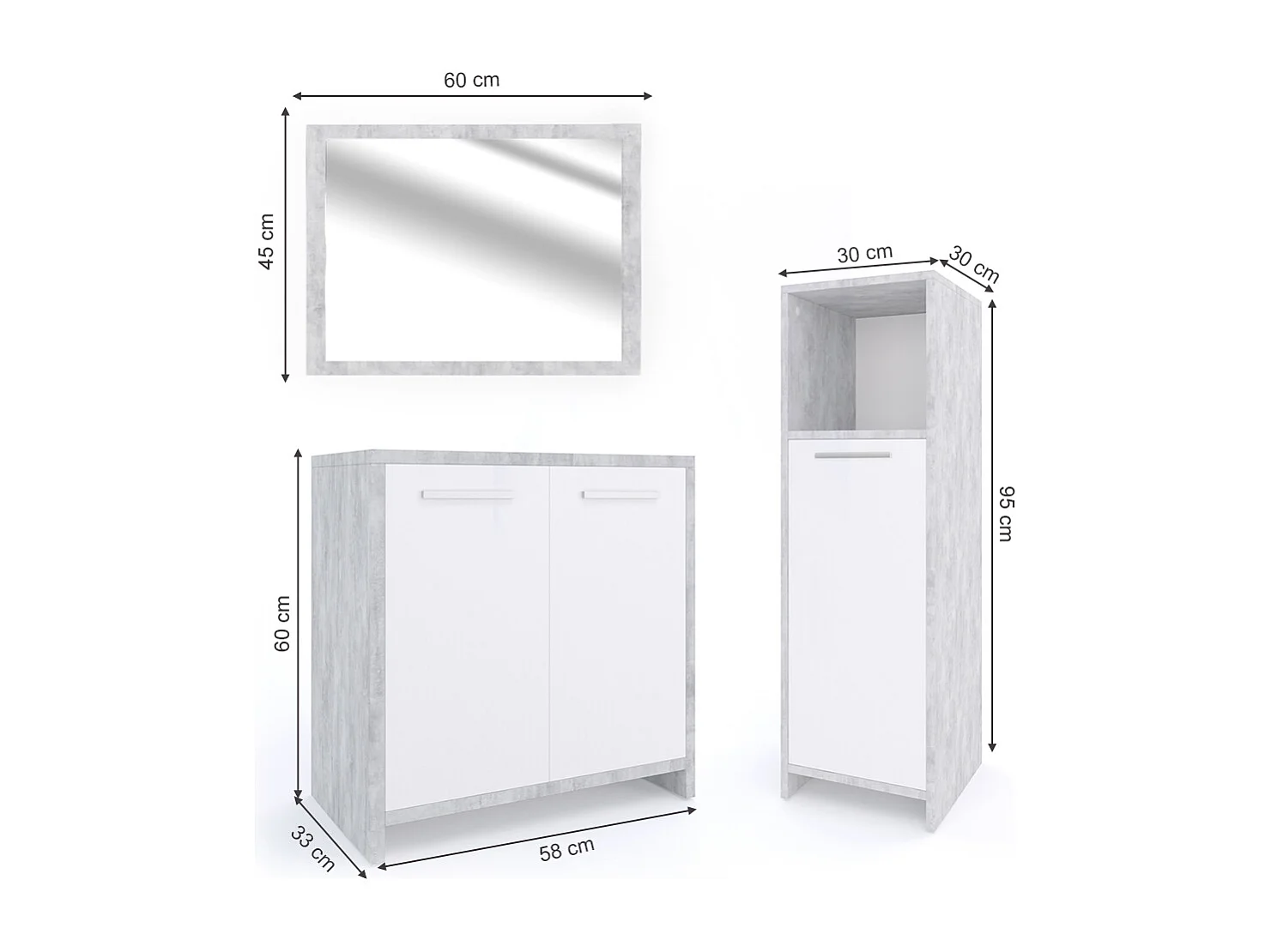 Conjunto de muebles de baño hormigón 58x33x60 kiko