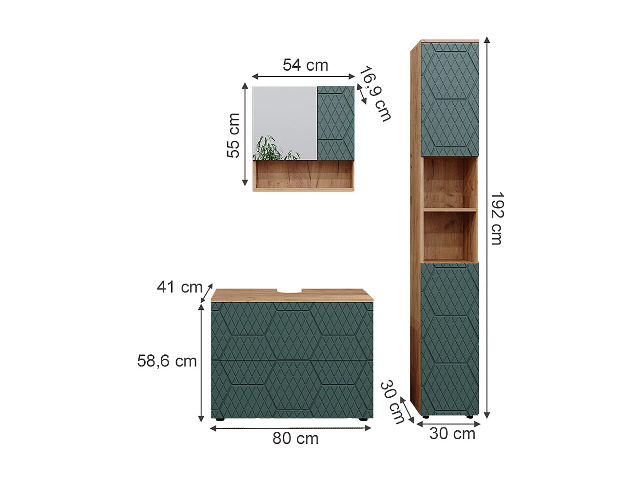 Conjunto de muebles de baño roble verde/dorado 80x41x58.6 irma