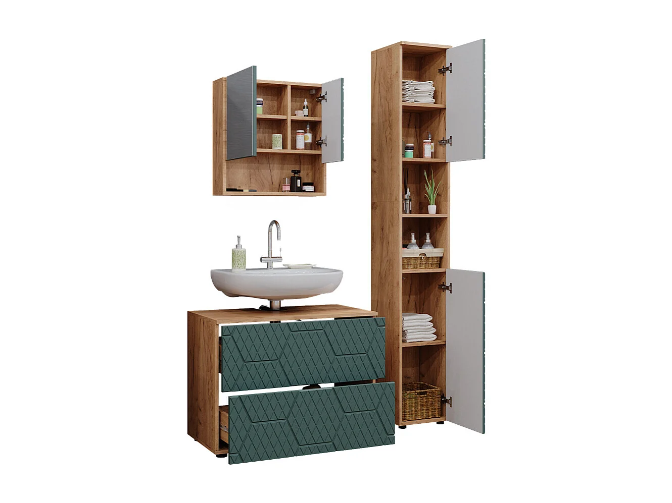Conjunto de muebles de baño roble verde/dorado 80x41x58.6 irma